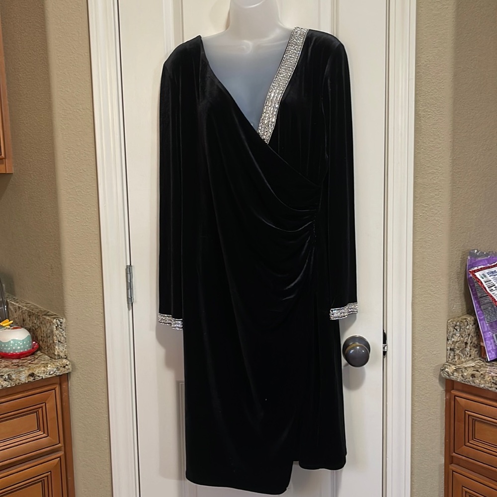 MSK velour black dress with rhinestones size XL
